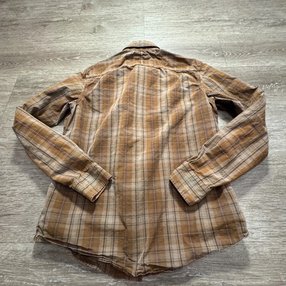 Banana Republic Shirt Mens S Brown Plaid Cotton Classic Fit Garment Dye Casual